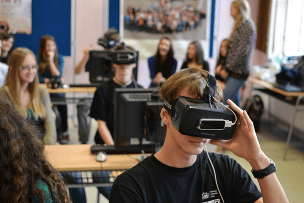 Student using virtual reality at school