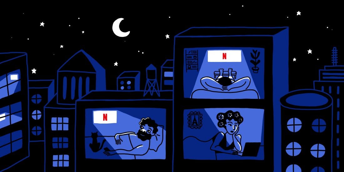 Illustration of people watching TV at home