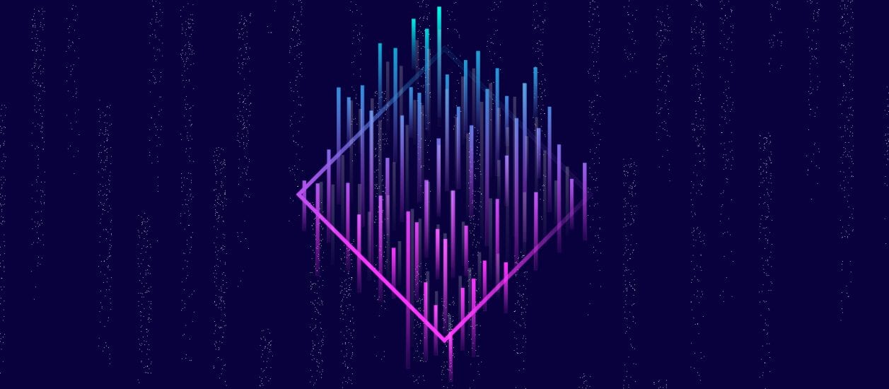 Image of a square with light beams in the pattern of a grid emitting from the center of it