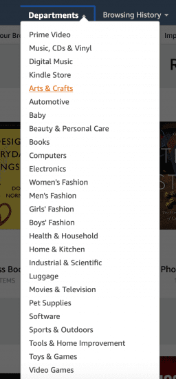 Amazon's drop down menu covers up most of the web page one is viewing.