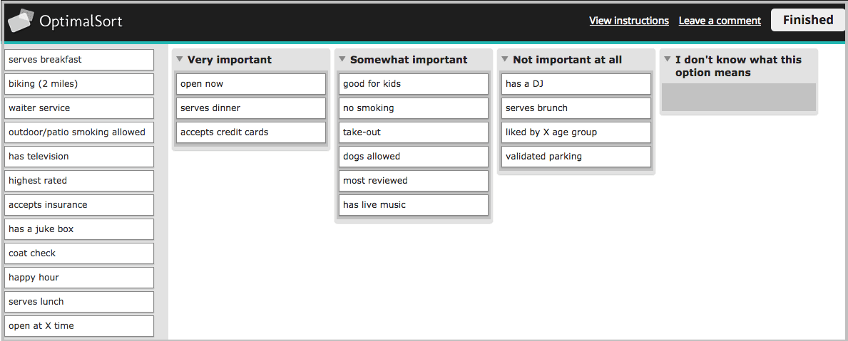OptimalSort is an tool that lets you group content into groups online for virtual card sorting sessions.