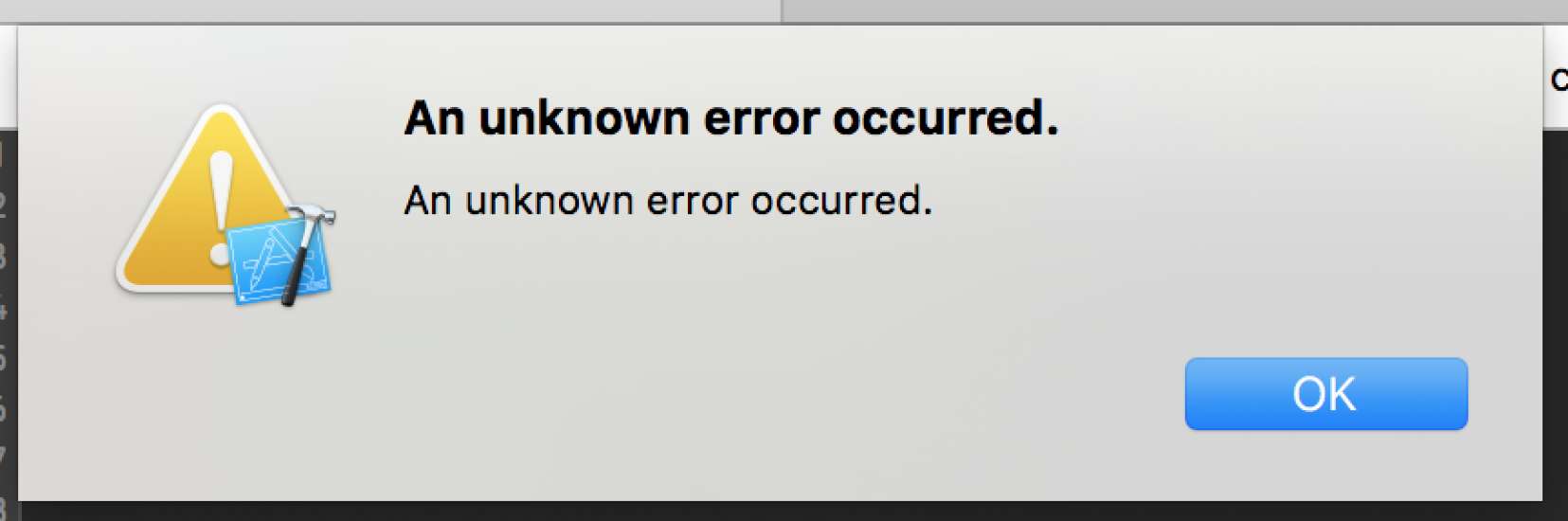 text box displaying an error message that is vague and doesn't provide enough details about why an error occurred. 