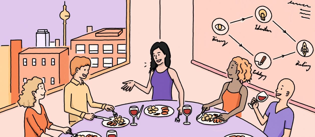 An illustration of one of Julia Feld's popular community dinner parties.