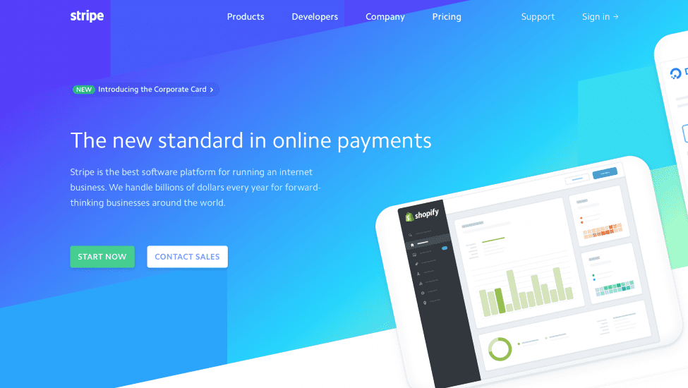 Online payment app, Stripe, uses white space to separate navigation from the content.