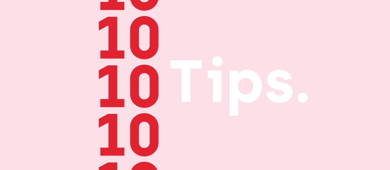 The number 10 and the word tips in bold colors.