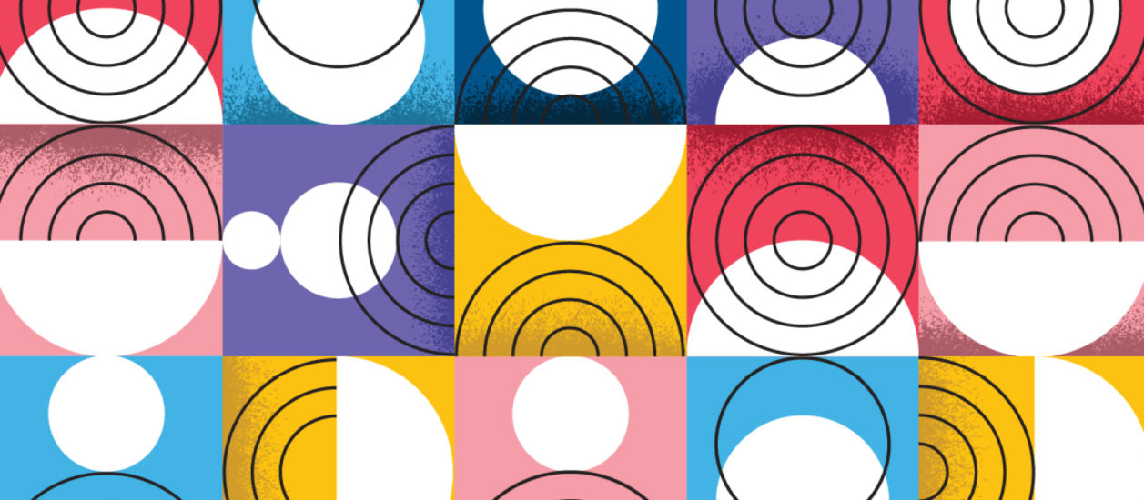 Illustration of colorful circles and squares.