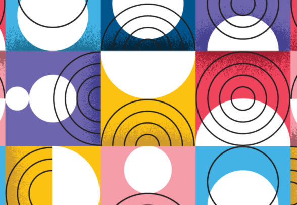 Illustration of colorful circles and squares.