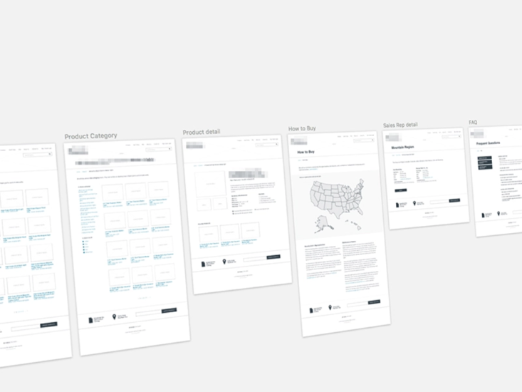 different website wireframes including webpages with maps and coordinating information. 