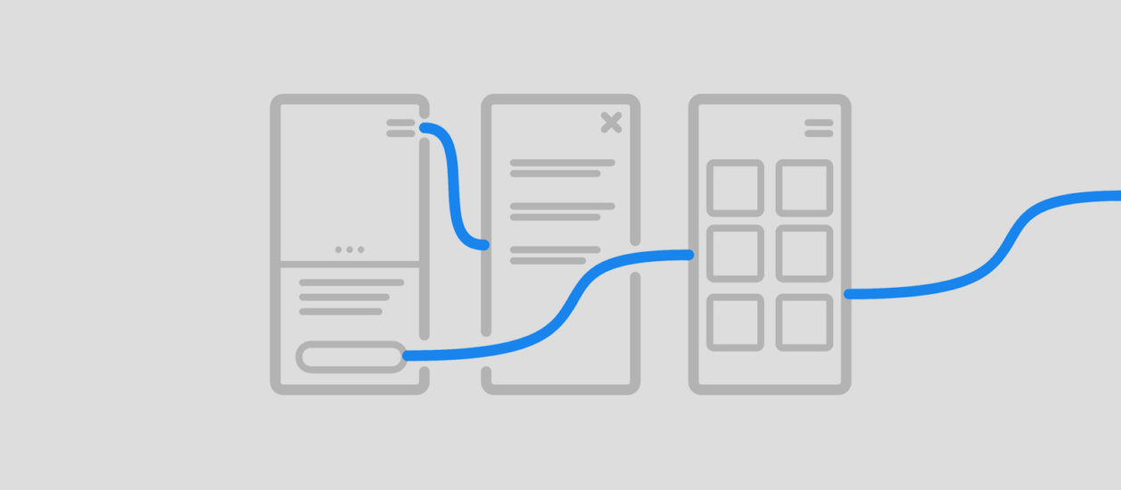 Depiction of a wireframe, showing linking pages in an experience.