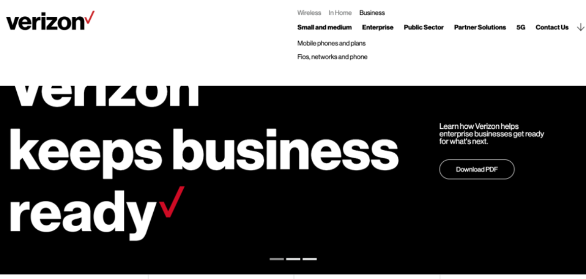 Screenshot of Verizon's homepage.