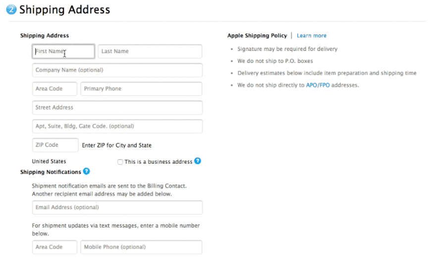 Apple validates the information once the data is entered into the form.