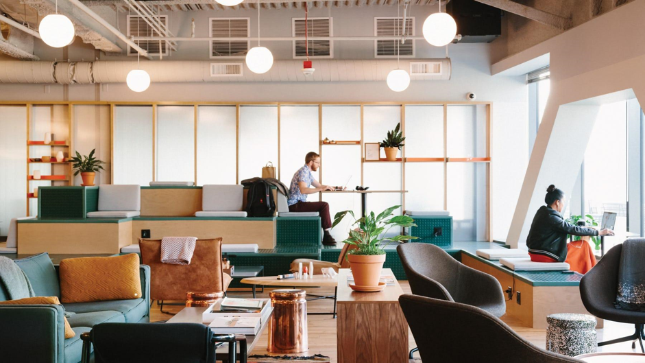 Seattle offers nice coworking spaces, such as the Interior of We Work at Lincoln Square. 