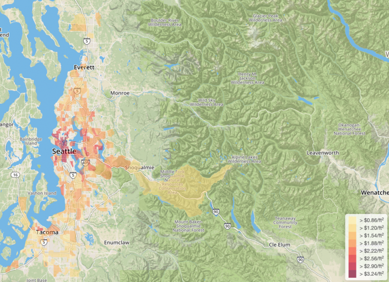he rental price heatmap shows the hotspots in Seattle. 
