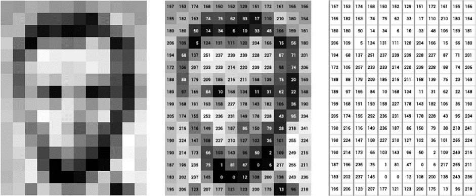 Color values of individual pixels are converted into a simple array of numbers used as input for a computer vision algorithm. 