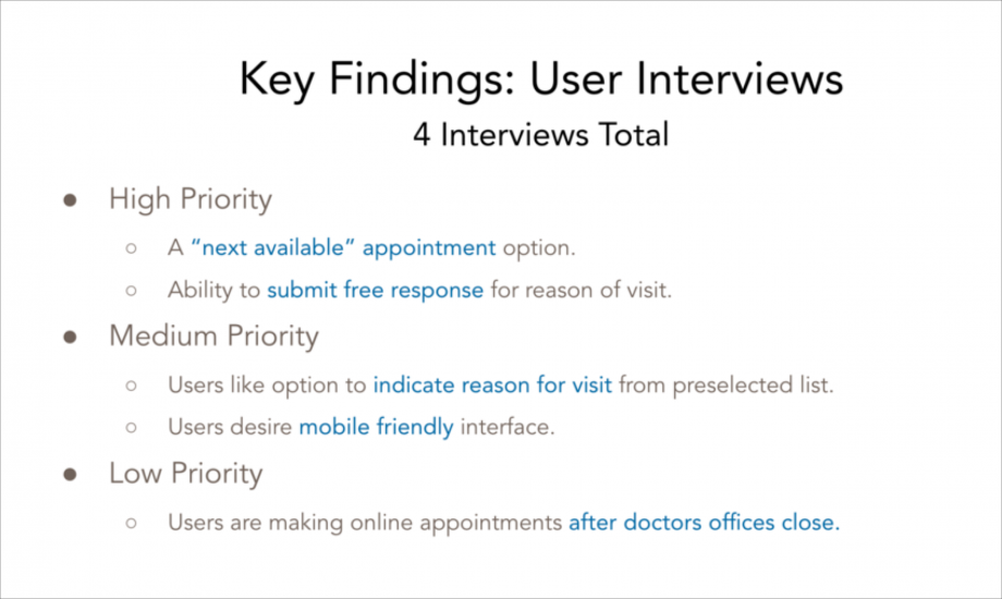 Summarize the key takeaways you found from your user interviews to showcase what you learned at this point in the process. 