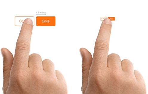 Human factors design takes into account how a user interacts with the product, including using properly sized button versus buttons that are too small.