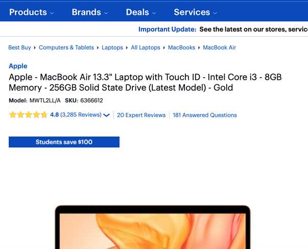 On the Best Buy website, breadcrumbs support the primary navigation. 