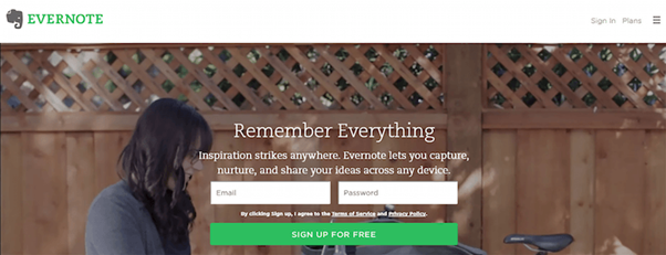 Evernote has one of the most common yet still effective action-oriented texts for its CTA.