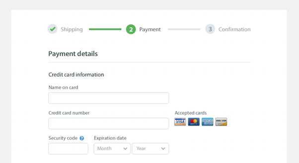 Example of a step-by-step checkout process.