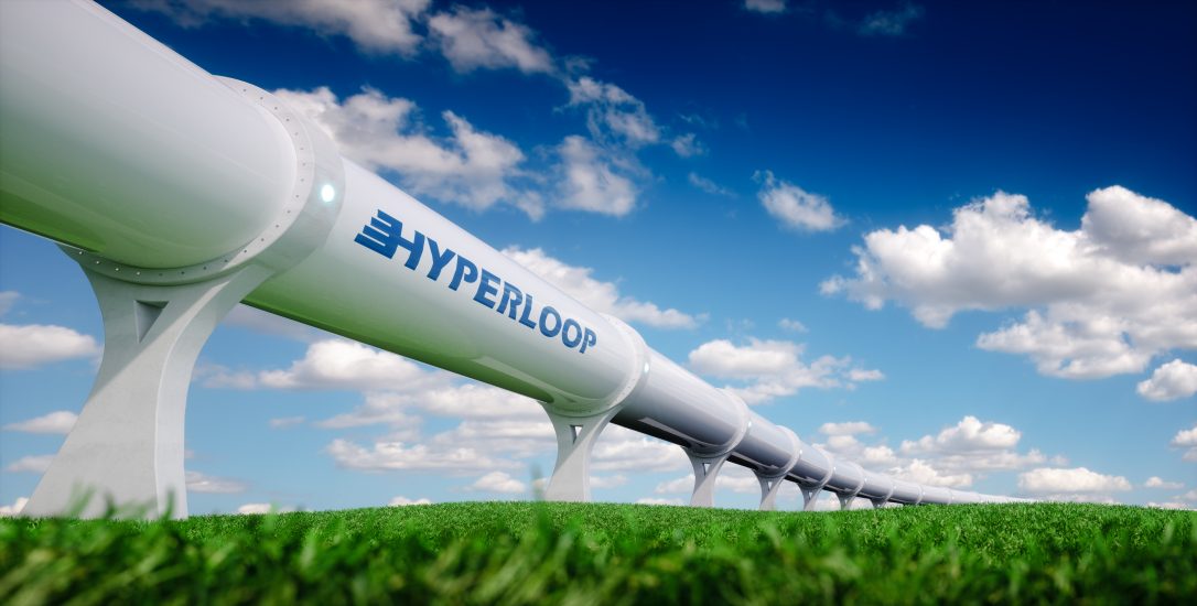 Photo of a mockup of the Virgin Hyperloop track. 