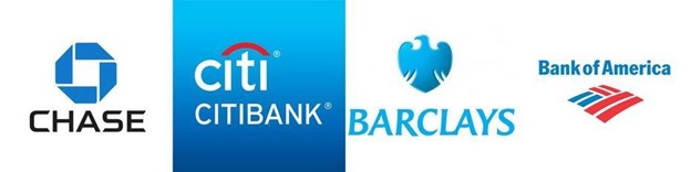 The color blue symbolizes trust and security, so it’s no wonder so many banks use it within their branding. Here, you can see examples from four major banks: Chase, Citi Citibank, Barclays, and Bank of America. 