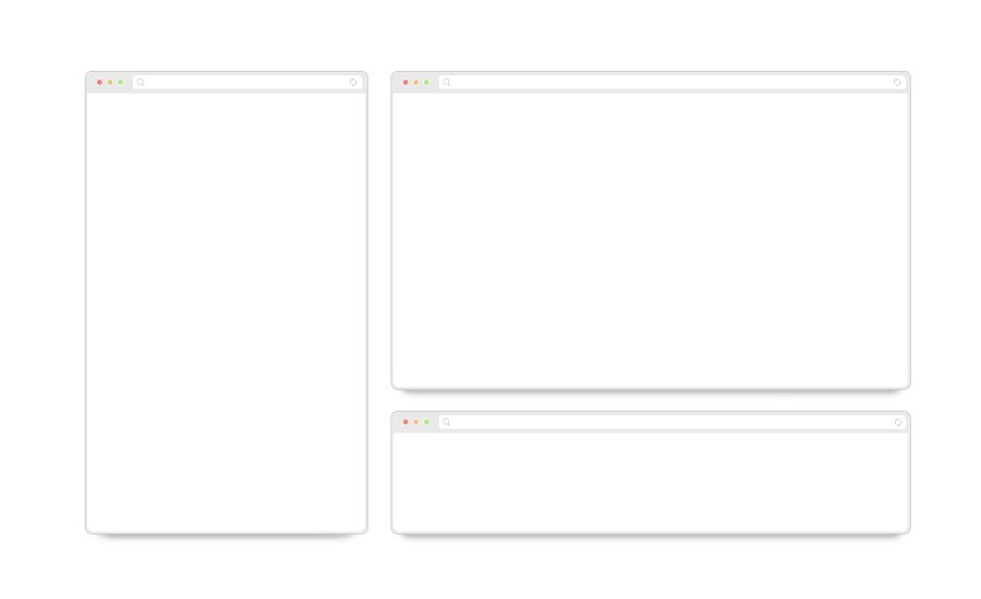 Three internet browser windows in different sizes to show that they can be resized.