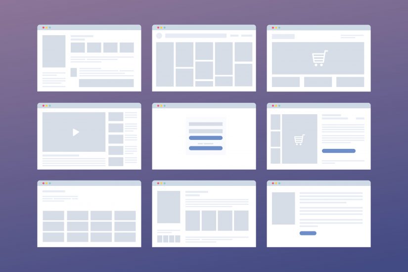 A variety of different website page layouts. 