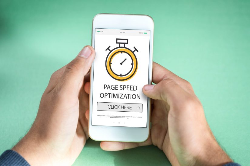 Image of a mobile phone with a page loaded titled “Page Speed Optimization.”