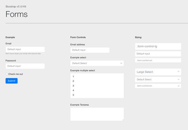 Forms design from the Bootstrap 5 UI kit. 