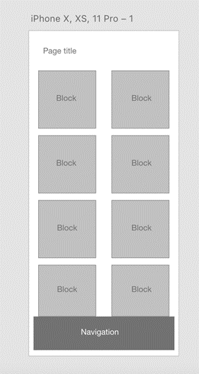 Wireframe design of a home screen on a mobile app.