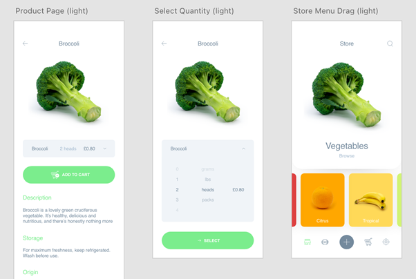High-fidelity mock-ups from the Fresh Food UI kit.