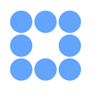 In this image, a square is created from circles, rather than a collection of circles.
