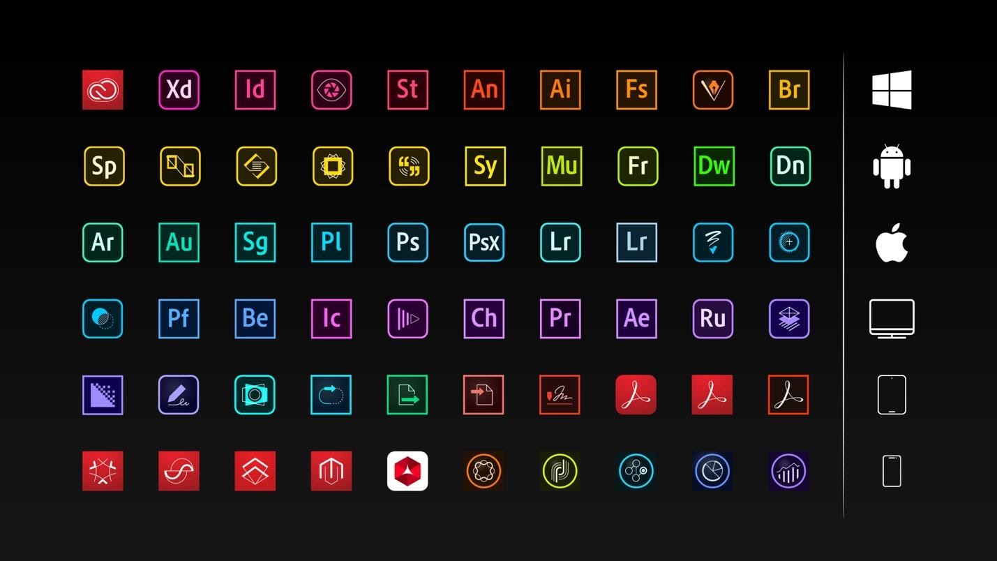 A close up of a keyboard showing icons in a colorful spectrum. 