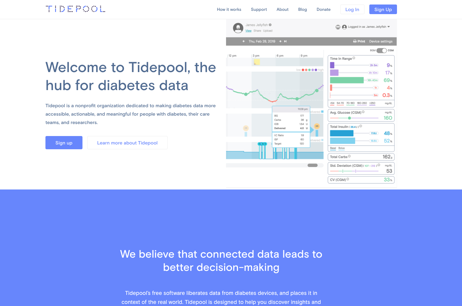 Screenshot of the tidepool.org homepage.