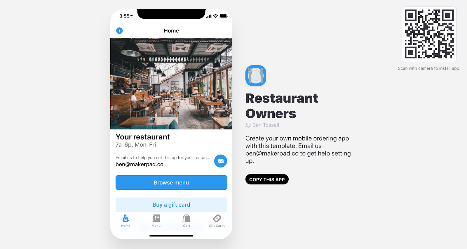 Restaurant owners app template, which uses a simple spreadsheet as the backend.