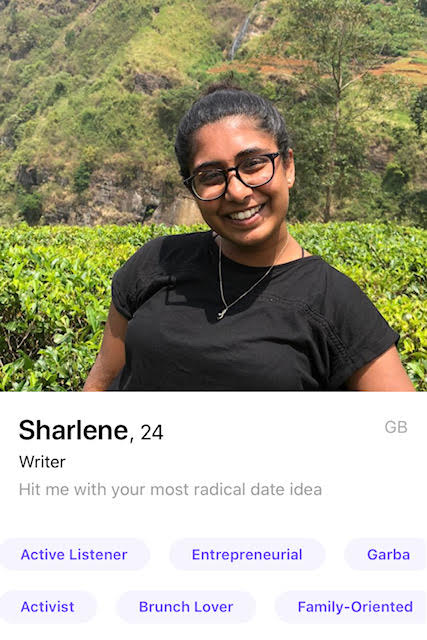Woman's portrait on dating site app.