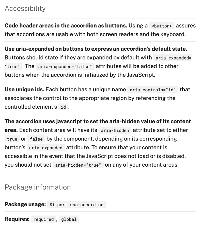 The US web design system outlines accessibility guidelines for component designs.