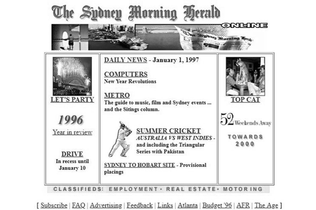 Compare The Sydney Morning Herald website from 1997 to more sophisticated designs from decades earlier (like Corn Flakes below).