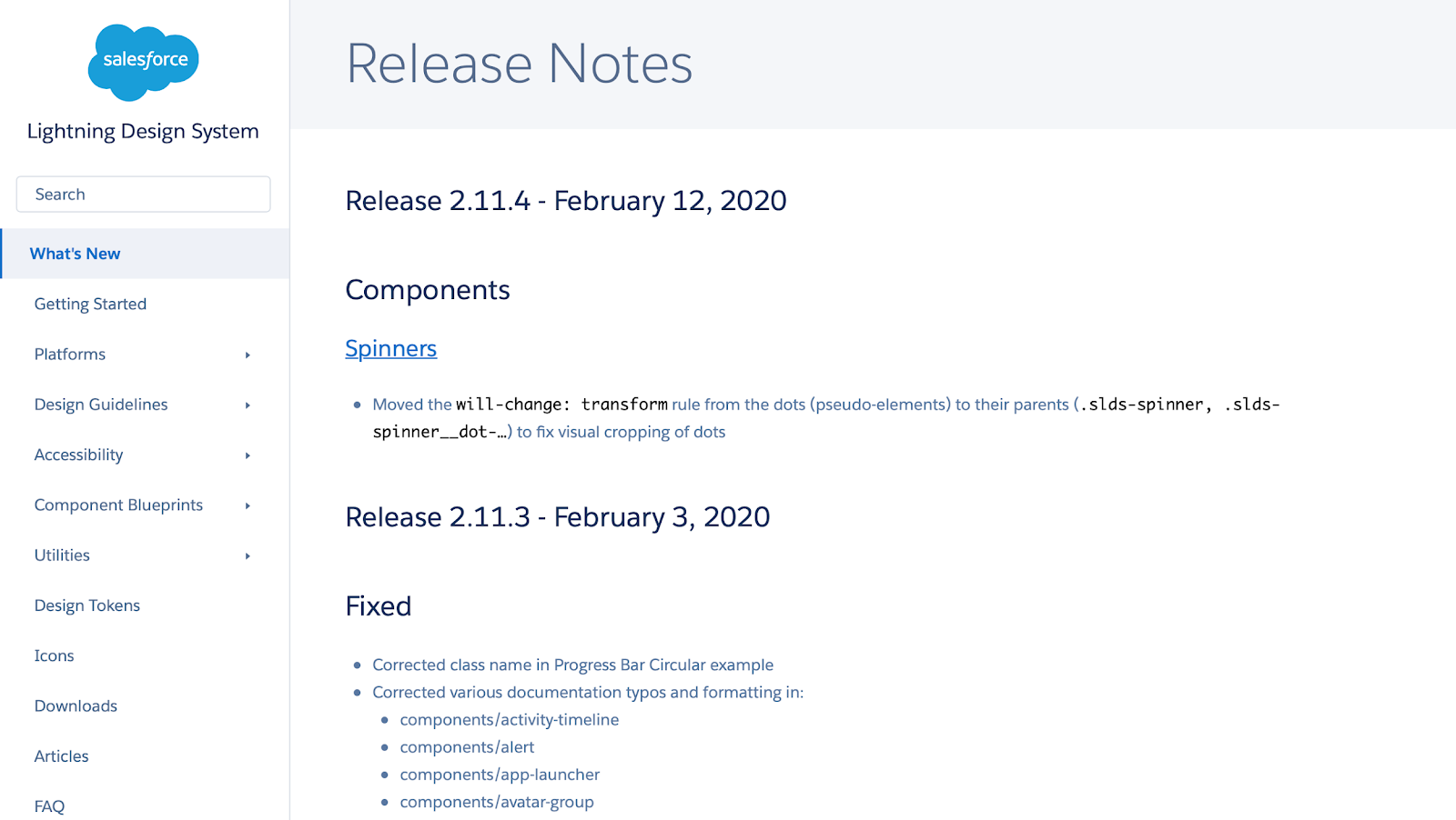 Release notes for Salesforce’s Lightning Design System feature the release date.