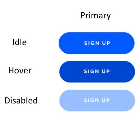 Illustration of different states for the call-to-action button in 3 different shades of blue.