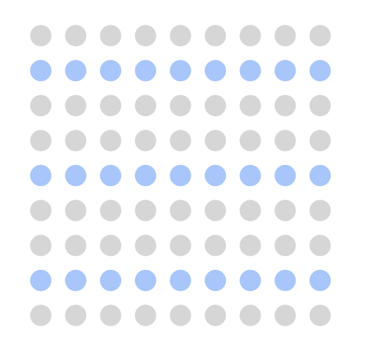 Image of gray and blue colored circles as rows rather than just a collection of individual circles.