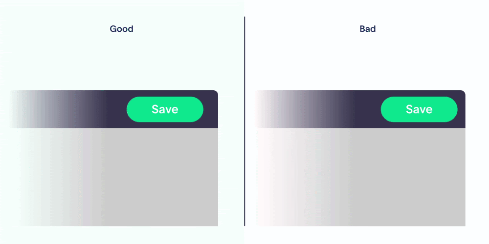 Side-by-side comparison of a user's interaction with a save button where the good ux generates a loading icon and informs the user of a successful save while the bad UX abruptly transforms from save to saved.