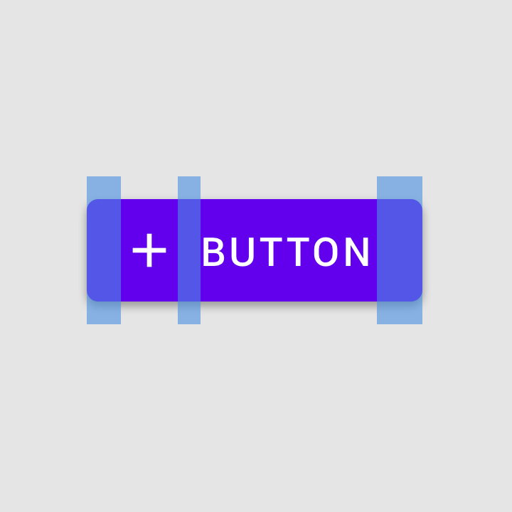 Padding between text and icon elements are highlighted in a demo button.