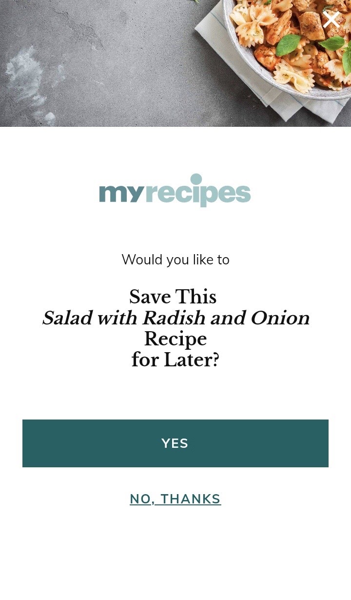 A large, centered CTA button is used on myrecipes.com to get the user's attention.