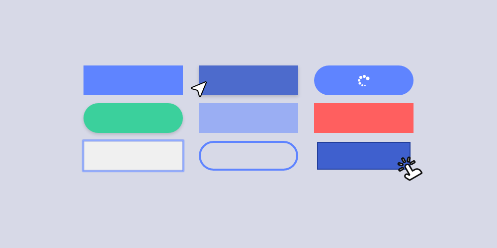 A selection of button styles, shapes and interactive states.