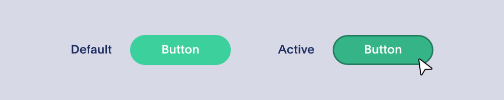 An active state applied to a default button adds a darker border and darkens the fill.