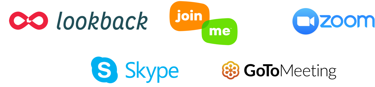 The logos of Lookback, Joinme, Zoom, Skype and GoToMeeting.