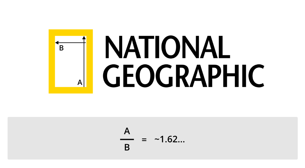 The rectangle outline in the National Geographic logo using the golden ratio.