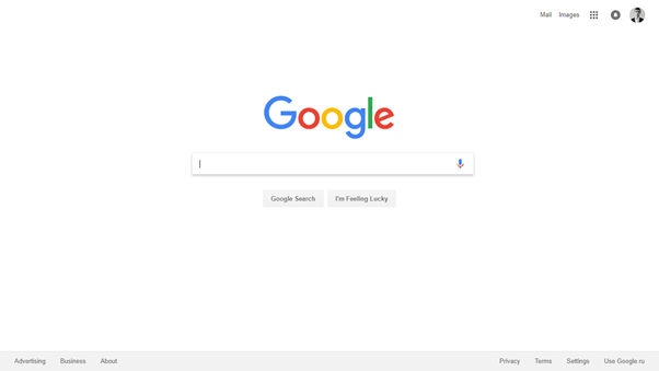 The Google logo with its internet search bar underneath it.