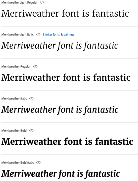 Image showing examples of Merriweather text styles. 
